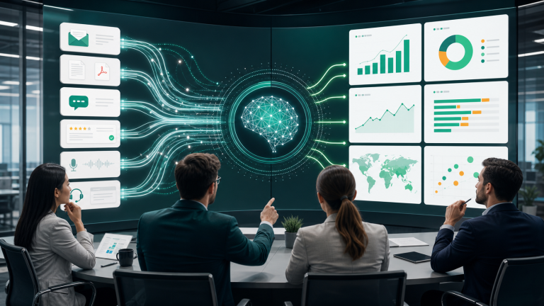 Business team reviewing AI data extraction insights from unstructured data