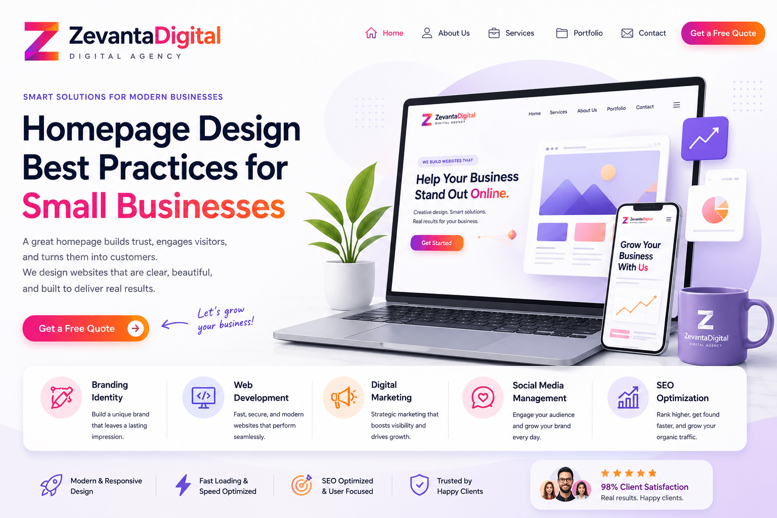 clean homepage layout with business sections